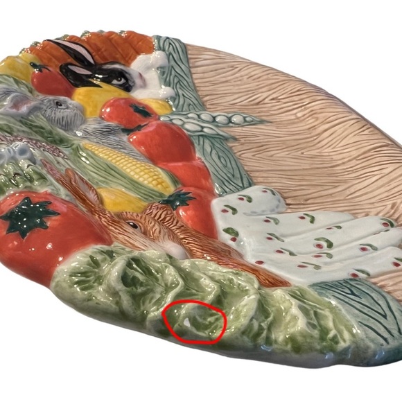 Vintage Fitz and Floyd Relish Dish Ceramic Easter Spring Bunnies Vegetables 1995 - Picture 3 of 5